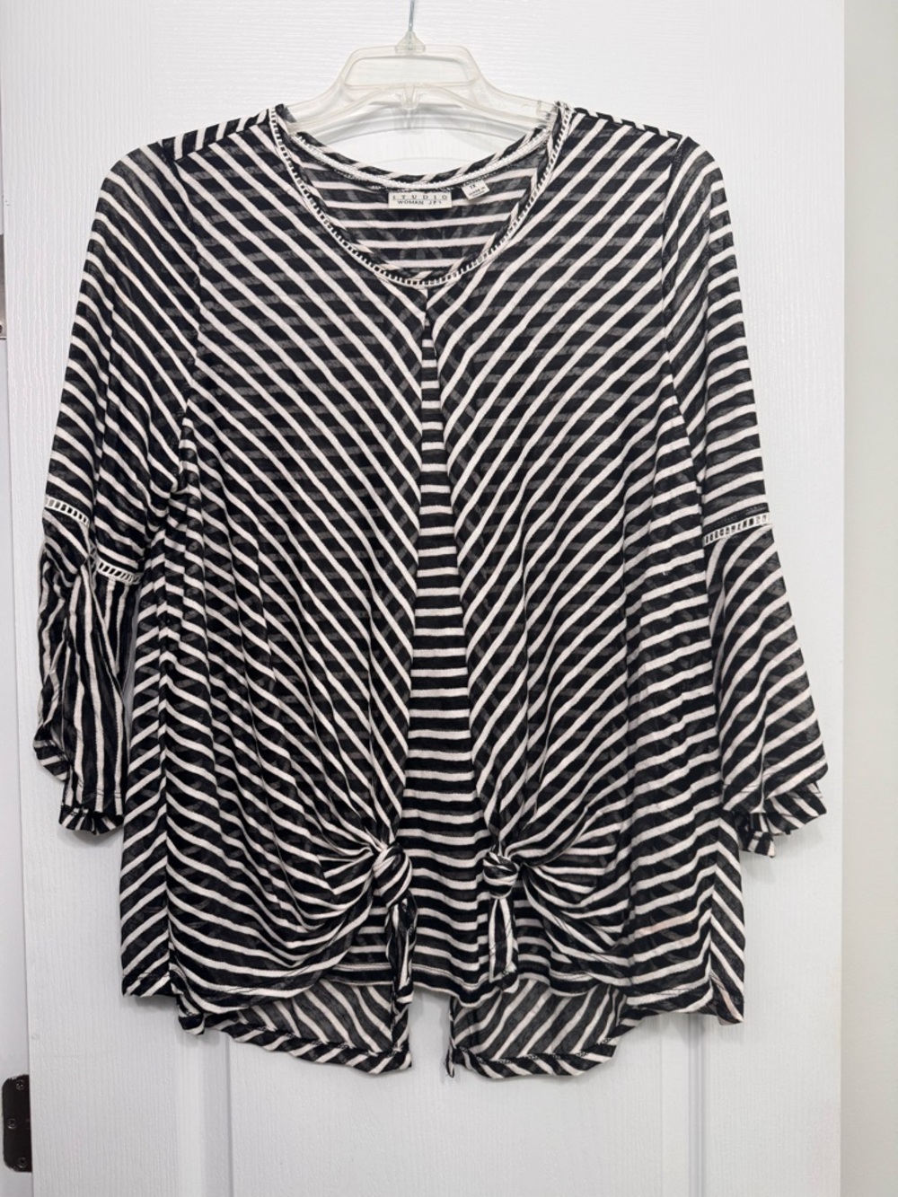 Studio Black & White Striped Knot-Front Tunic